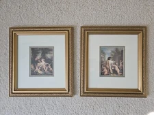 Set Of 2 Framed And Matted Under Glass Prints By Angelica Kauffman Cherubs