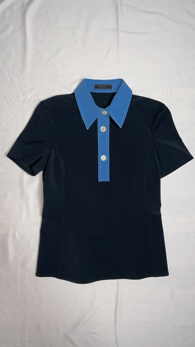 Prada Spring 1996 Blue Navy Nylon Short Sleeve T Shirt Polo Prada Spring 1996 Blue Navy Nylon Short Sleeve T Shirt Polo
