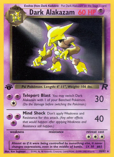 Dark Alakazam - 18/82 - Pokemon Team Rocket 1st Edition Rare Card WOTC NM