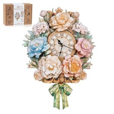 Rnfinewow 3D Wooden Puzzles for Adults, Flower Clock with Pendulum Model Kit,...