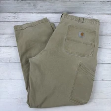 Carhartt Tan Relaxed Fit Pants Mens 40x30 rugged canvas work utility (37x27)