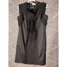 Badgley Mischka Black Sleeveless Pleated Neck Sheath Dress Size L