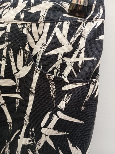 Jaeger size 14 Silk Black & White Bamboo Skirt front pockets Front Split L 24". - Picture 9 of 20