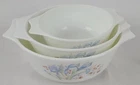 Pyrex England Blue Iris Nesting Mixing Bowls Set Of 3 Vintage Glass Bakeware
