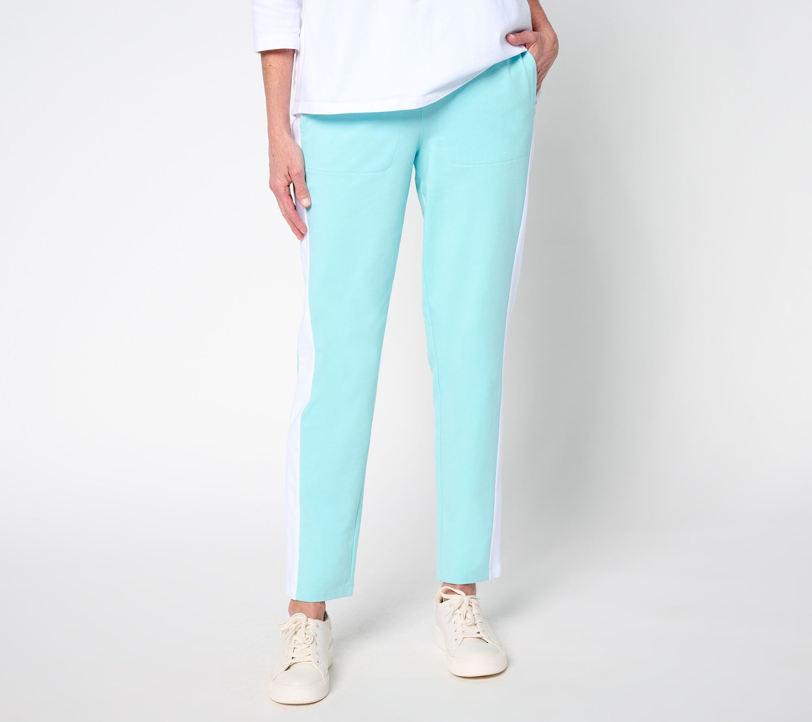 Denim & Co. Women's Petite Pants PS Active Duo Stretch Slim Blue A685174