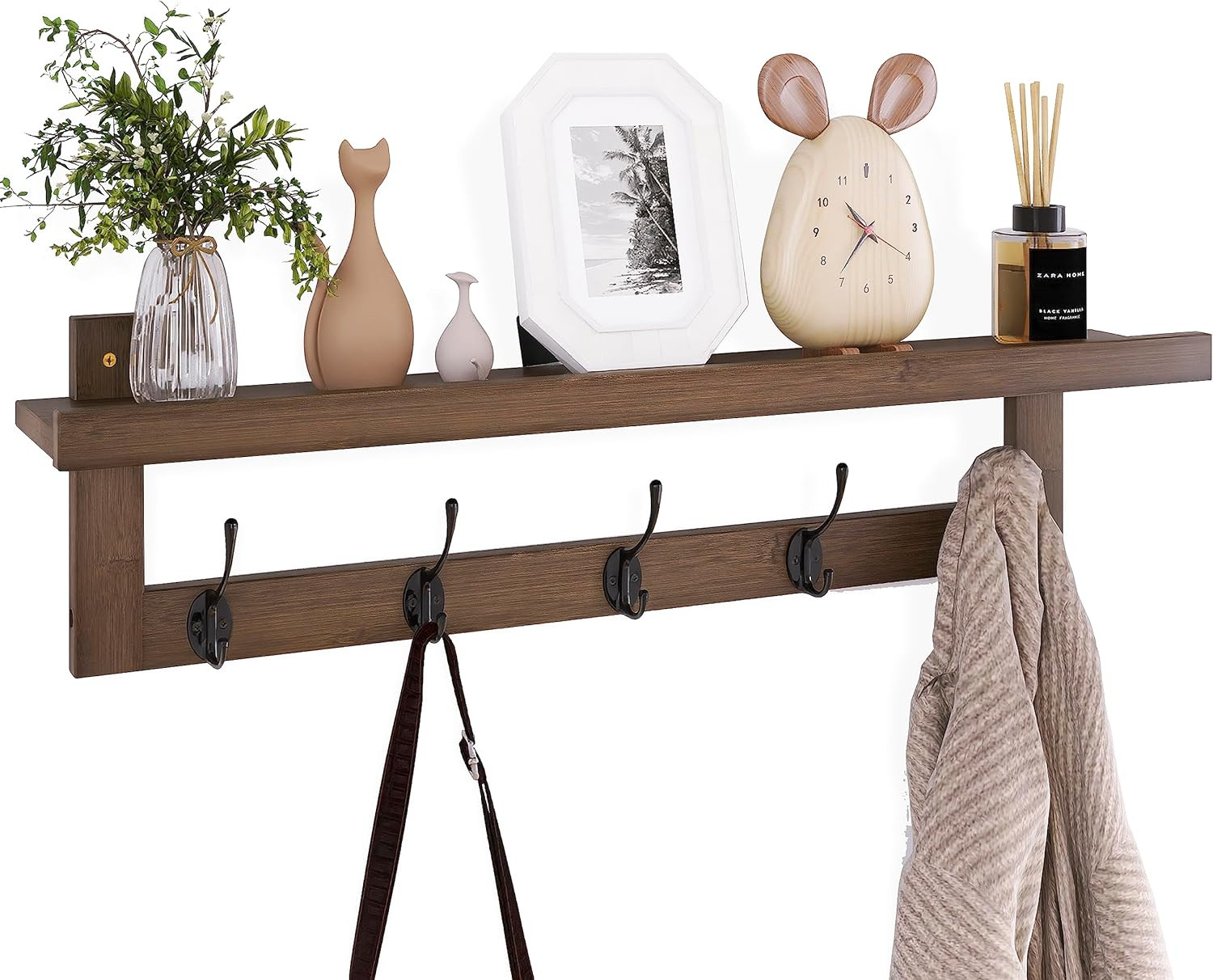 Appendiabiti con Mensola 74 cm | Attaccapanni Parete Design Moderno