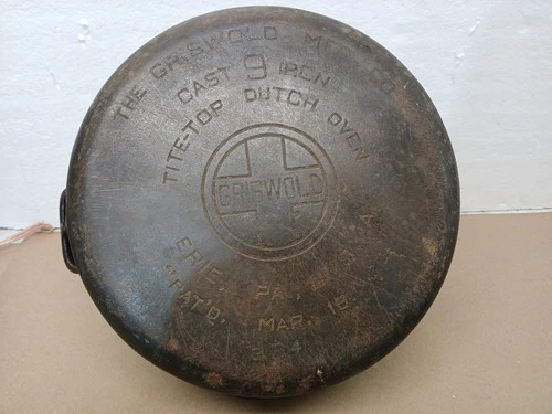 Antique Griswold Tite-top Dutch Oven No. 8 – Pat’d Mar. 16 Erie  Cross Logo –