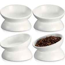 4 Pcs Ceramic Raised Cat Food Bowls Elevated Tilted Cat Bowls Dishes, Backflo...