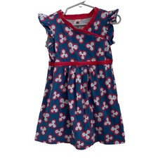 TEA Baby Girls Size 3 T-Shirt Dress Printed Red Blue Floral Ruffle Basic Vneck