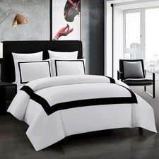 Hotel Duvet Cover Set King Size 3 Pcs Microfiber Black Line Pattern Bedding