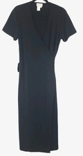 Coldwater Creek True Wrap Dress M Petite Maxi Knit Black Classic Packable 