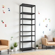 8-Tier Modular Shelving Unit With 4 Hooks - Heavy Duty, Adjustable, Steel, Black