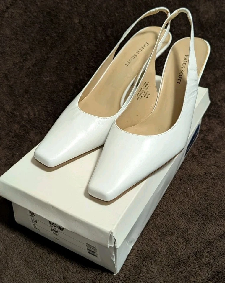 Karen Scott 女式 Mason 白色皮革露跟高跟鞋 9.5 码高跟鞋 N14 码 — 第 2/4 张图片