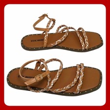 Steve Madden JROME Girls Flat Sandal US 3.5 W 5/5.5 Brown Braided Ankle Strap