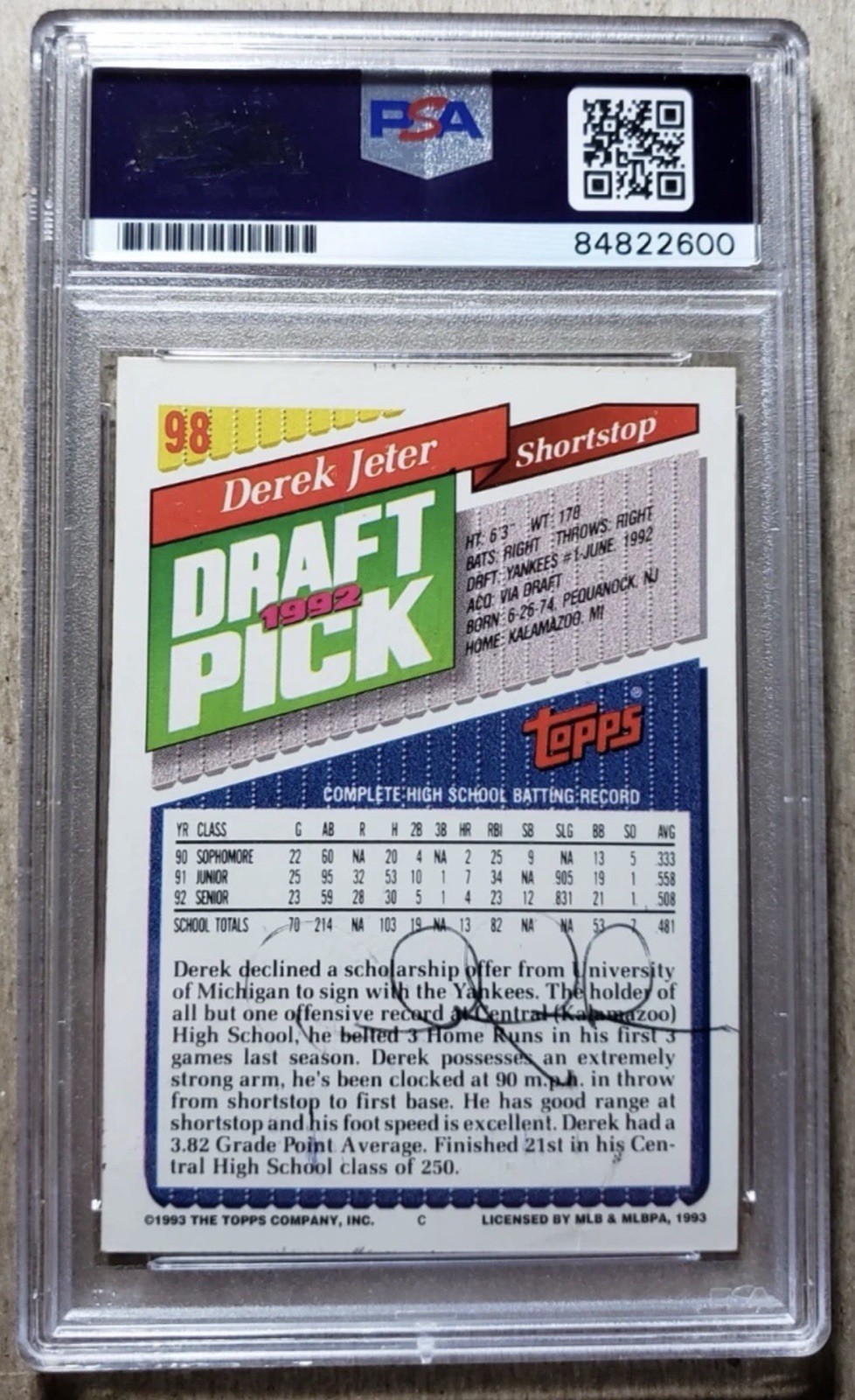 1992 Topps Derek Jeter Draft Pick RC PSA/DNA AUTHENTIC AUTO Yankees view 4