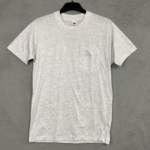 Vintage Fruit of the Loom Pocket T Shirt Heather Gray Single Stitch USA 80s 90s