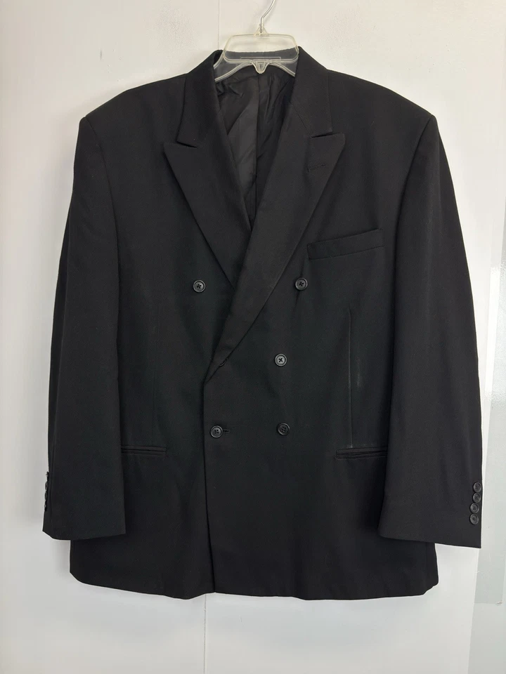 City Streets Blazer 夹克男式 44R 黑色纯色涤纶双排扣峰 — 第 2/4 张图片