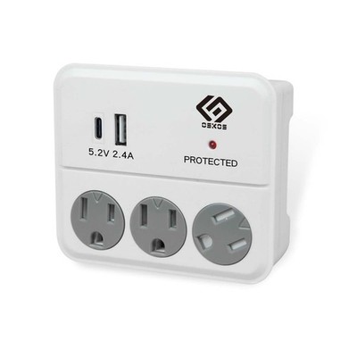 3 Outlets Wall Outlet with 2.4A USB Charger (1A1C), 1000J Surge Protector, Wa...