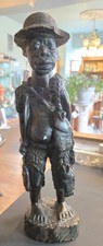 Antique African Tribal Fishermen 14” Tall Carved Hardwood From Malawi