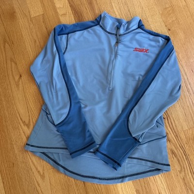 Swix 1/4 Zip Pullover Women Large blue Colorblock Nordic Ski Base Layer large