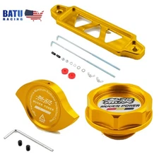 Gold JDM Oil Filler Cap Radiator Cap Cover Battery Tie Down w/ J-Hooks For Honda