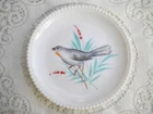 Vintage Westmoreland Beaded Edge Hand Painting Milk Glass Plate, Mockingbird  7"