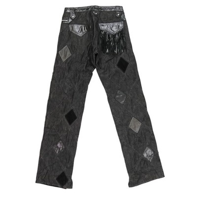 YASUYUKI ISHII Leather Denim Patchwork Pants, Size M, Black mens YASUYUKI ISHII Leather Denim Patchwork Pants, Size M, Black mens