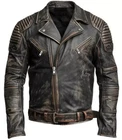 Mens Motorcycle Biker Distressed Brown Real Cowhide Leather Jacket