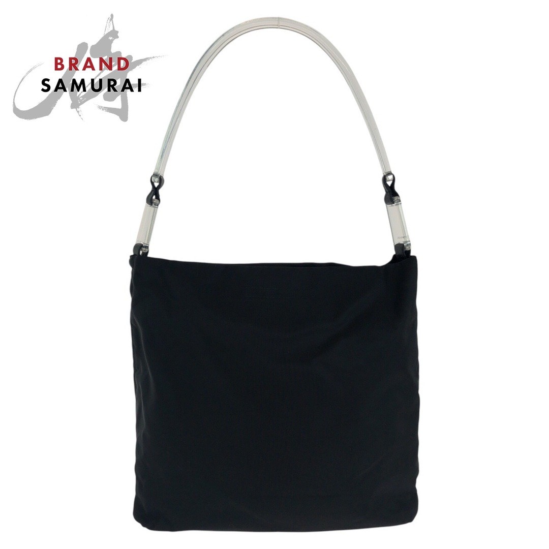 Prada Triangle Logo Black Silver Metal Nylon Shoulder Bag