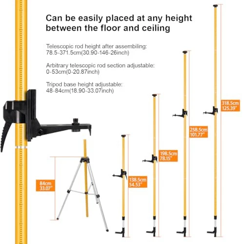 Adjustable Laser Level Pole with Support Tripod,12 Ft/3.7 M Professional