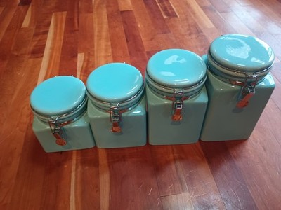 Martha Stewart blue ceramic canister set 4 food storage flour sugar coffee Macys