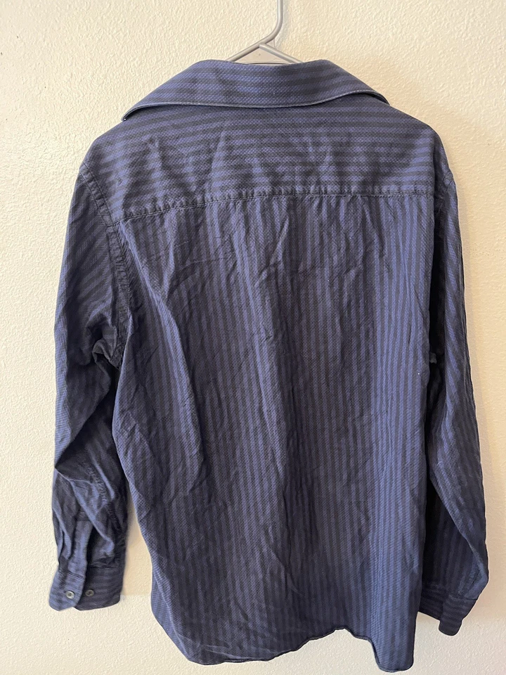 Bugatchi Shirt Men’s Large Classic Fit Blue Striped Long Sleeve Button Up Shirt - Image 3 of 4
