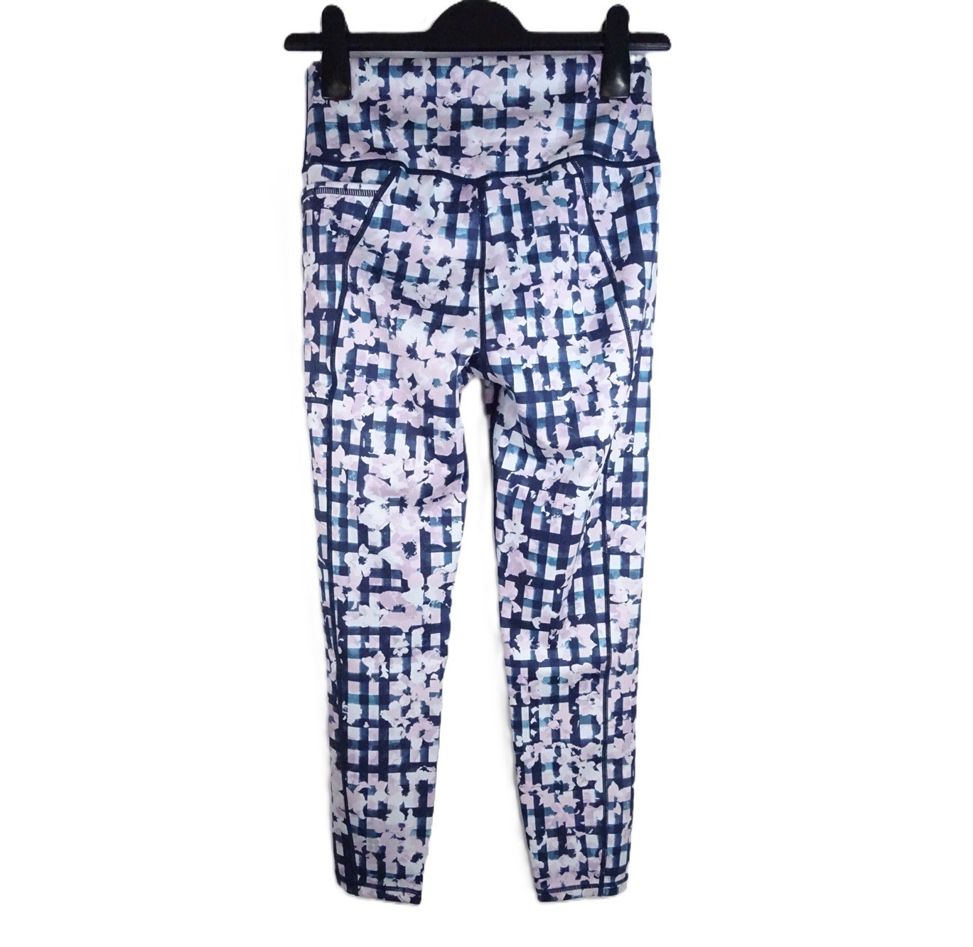Sweaty Betty Super Sculpt Leggings Size M 12 Blue Flower Check Print Gingham 24"