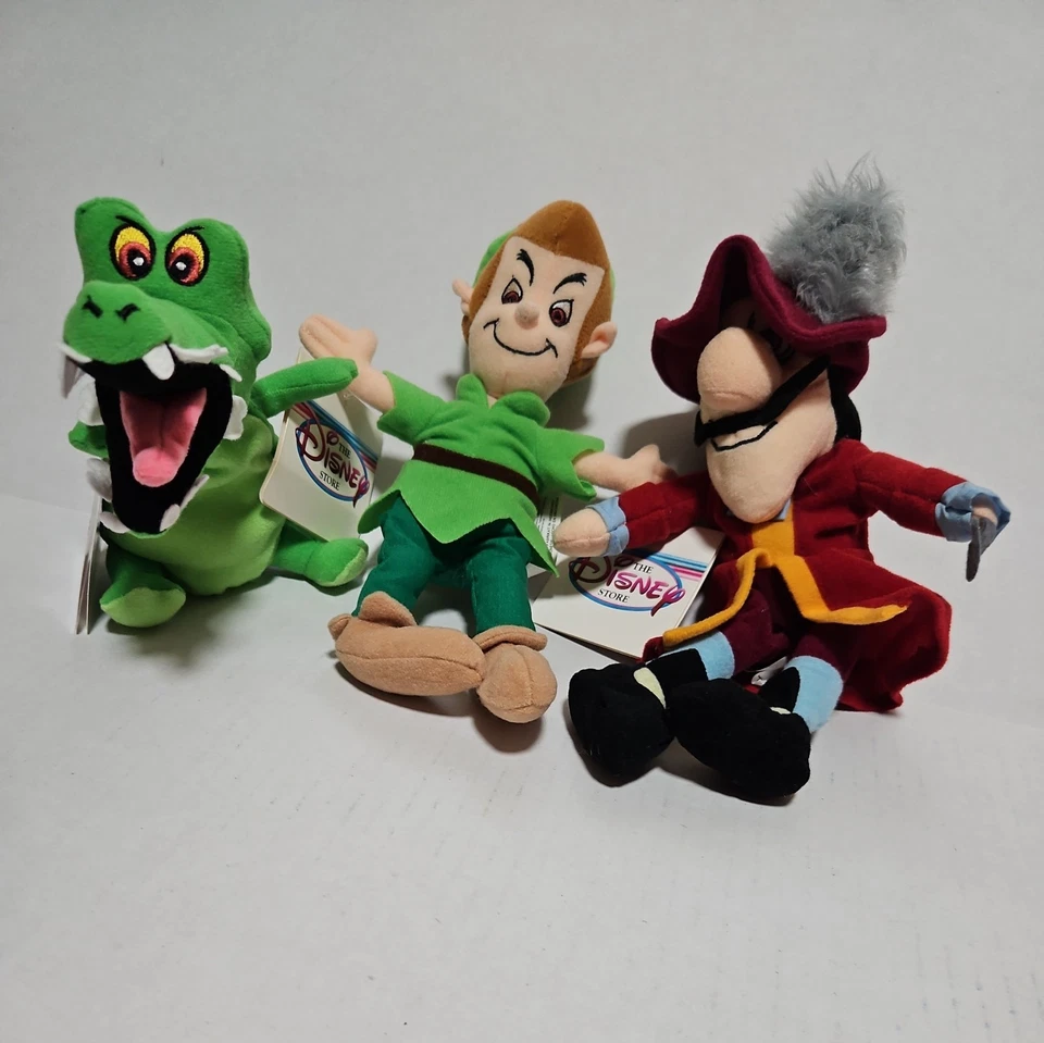 Vintage Lot of 3 Disney Peter Pan/ Captain Hook/ Crock Beanie Plush About 8" - Image 3 of 4
