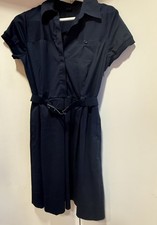 Theory Women's Linen Blend Classic Navy Blue Belted Shirt Dress Size 8