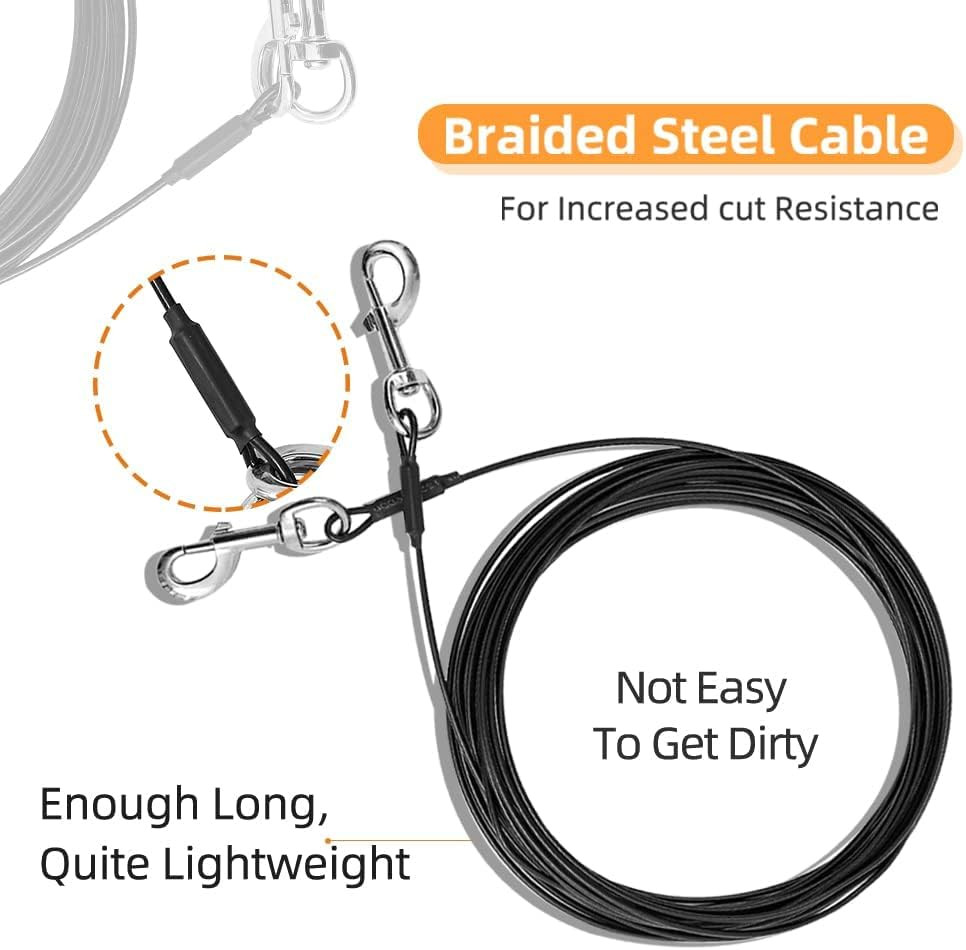 Dog Tie Out Cable,50ft Dog Run Cable,Tie-Out Cable for Small Dogs Up to 60 lb...