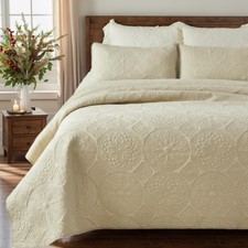 Luxury Quilt Bedding Set Queen Size Quilt Set Cotton Beige 3 Piece Medallion ...