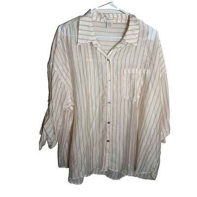 Passport Blouse Women's 1X Sheer Button U Striped Lightweight Casual Top Shirt
