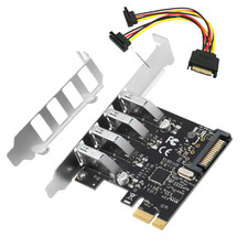 Image of PCI-e USB 3.0 3.2 5Gbps expansion card LOW PROFILE 4 ports VIA SATA Powered UK