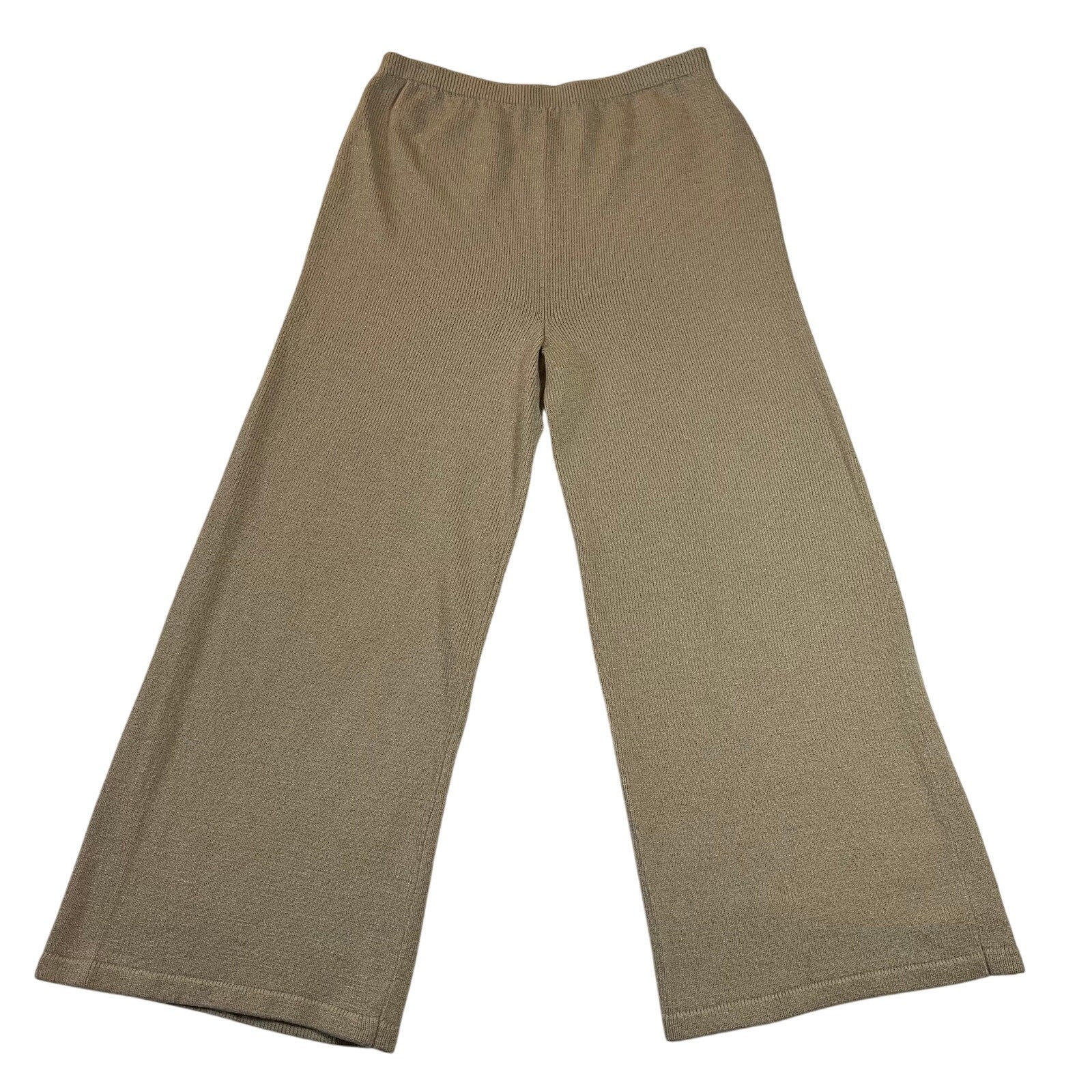 Vintage Helen Hsu High Rise Knit Wide Leg Palazzo Pants Size L Neutral