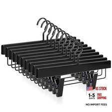 Black Wooden Pants Hangers, Wood Skirt Hangers with Clips, Black-20 Pack