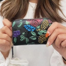 Genuine Leather Credit Card Wallet with Zipper Case Holder Security Travel RFID