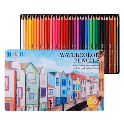 H&B 36 Colors Professional Watercolor Pencil Set Colored Drawing Pencils In Tin Box