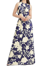 NEW Maxi Dress Plus Size 2X Sleeveless Formal Flowy Print Casual Floral Navy