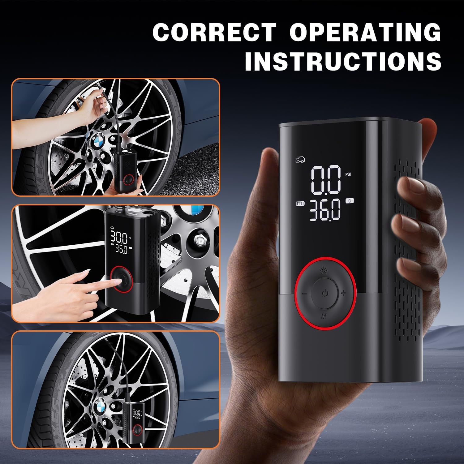 Tire Inflator Portable Air Compressor - Portable Cordless Mini Air Pump with Dig