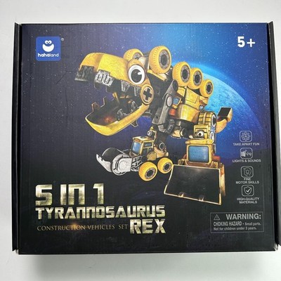 5-in-1 Toy Tyrannosaurus Rex Vehicle Set Robot Action Figure Bulldozer Trucks