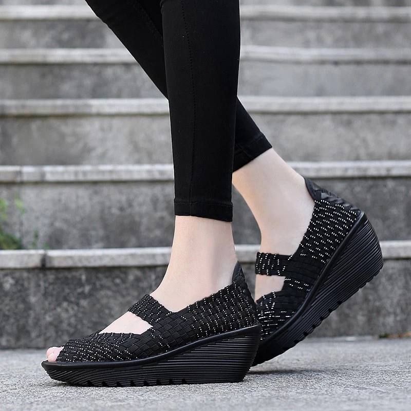 Breathable elastic cloth sneakers platform cheap slip on sneakers