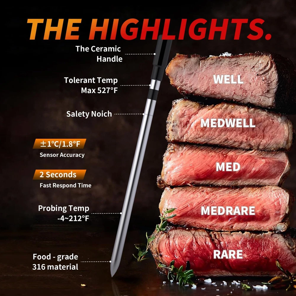 Meat Thermometer Digital Wireless, 800FT Long Range Bluetooth Cooking Thermom...