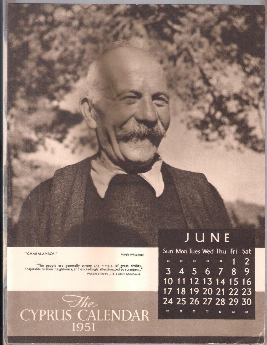 THE CYPRUS CALENDAR RARE JUNE 1951 CHARALANBOS VERY FINE CONDITION | eBay