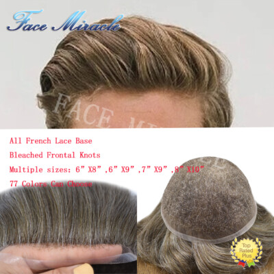 Transparent French Lace Mens Toupee Human Hair System Bleached Knots Toupee Hair